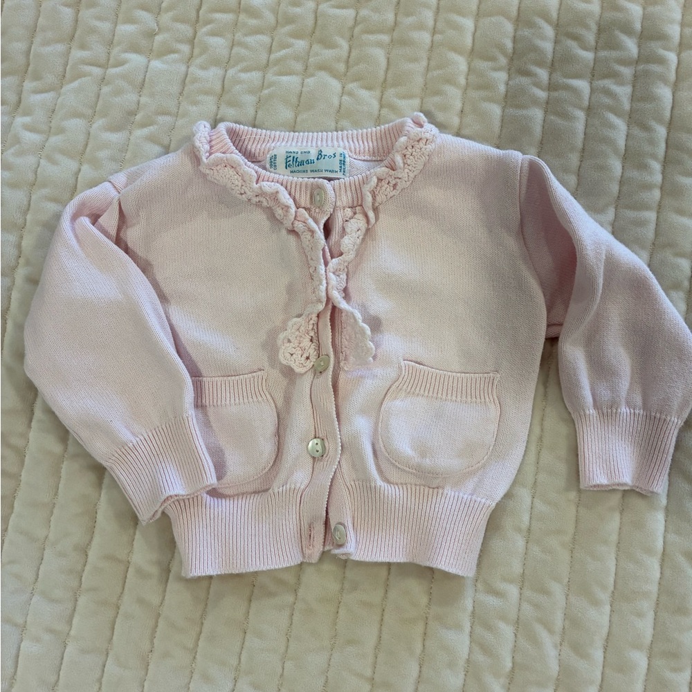 Feltman Brothers Pink Baby Cardigan with Ruffle Trim 3 month